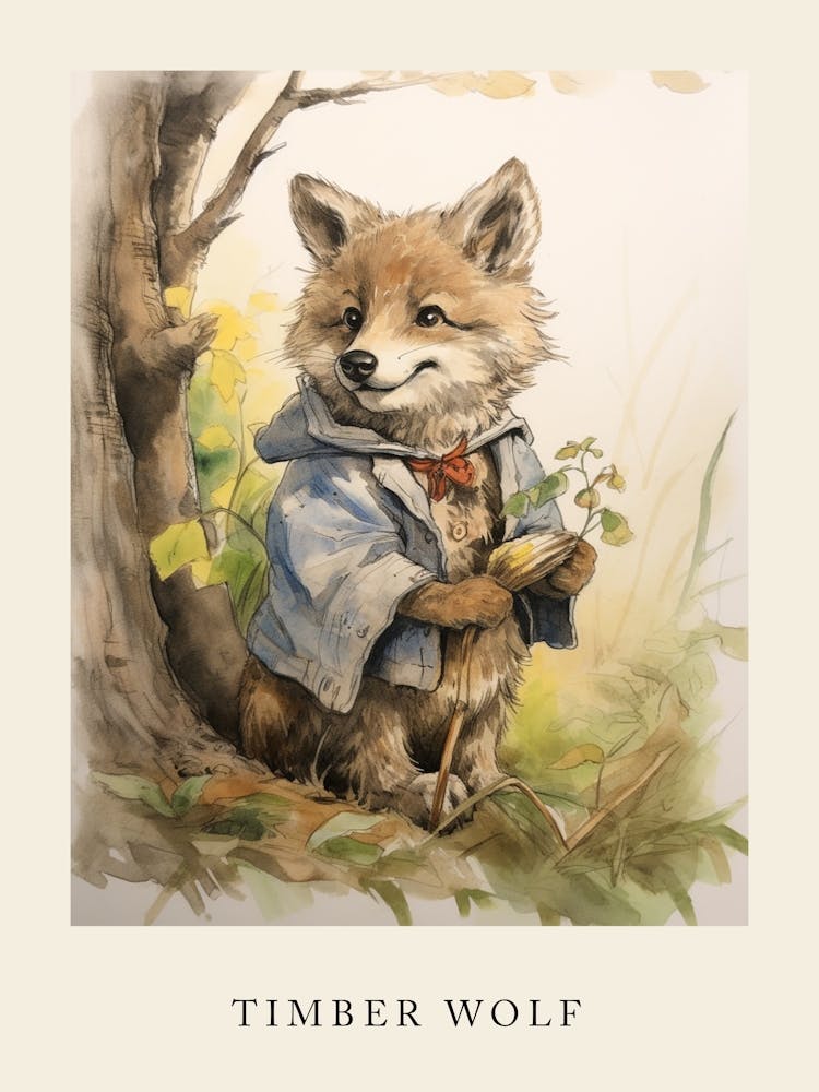 Beatrix Potter Inspired  Animal Watercolour Timber Wolf 1