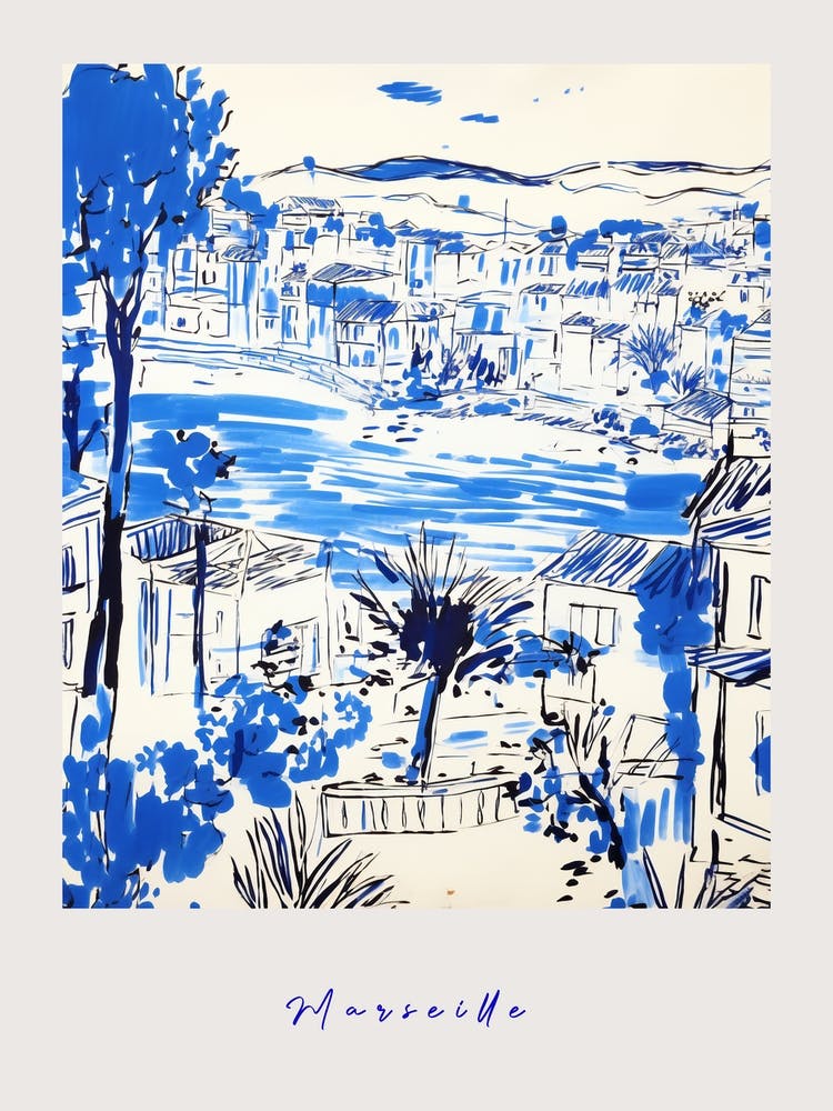 Marseille France 6 Mediterranean Blue Drawing Poster