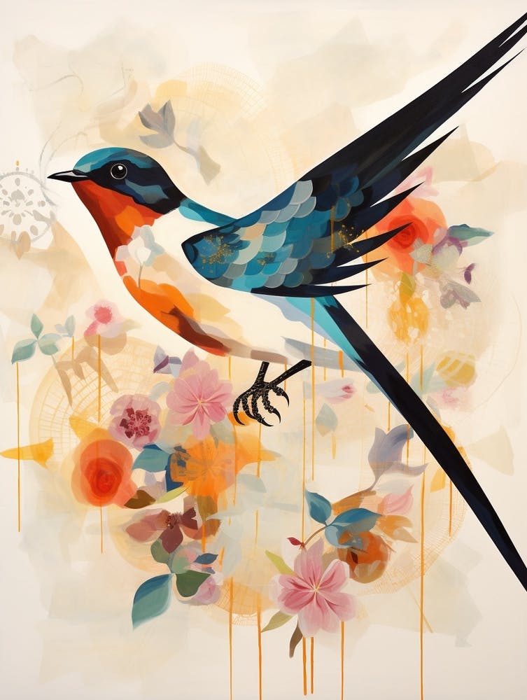 Bird Painting Collage Barn Swallow 4