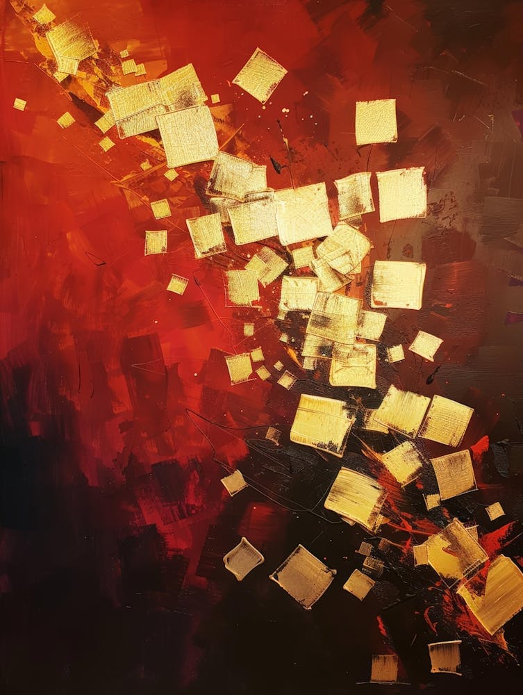 Abstract Painting, Oil On Canvas, Red Color
