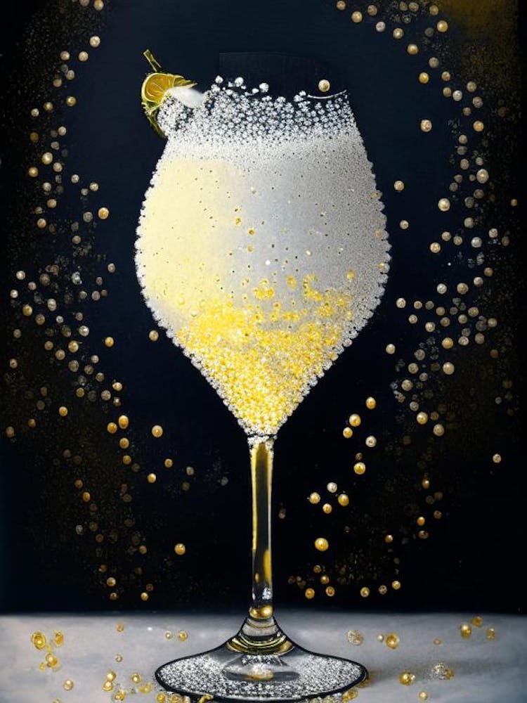 French 75 Pointillism Cocktail Poster