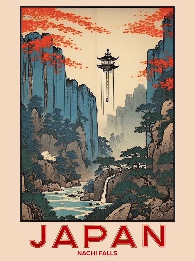 Nachi Falls, Visit Japan Vintage Travel Art 1