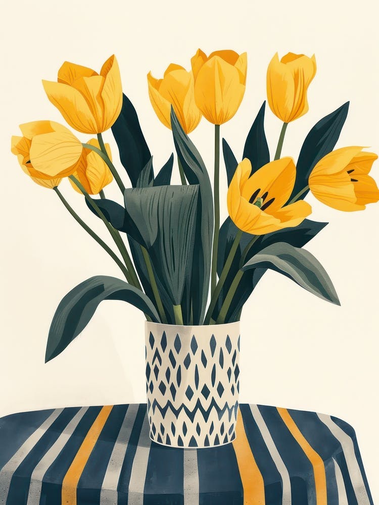 Tulip Flowers On A Table   Contemporary Illustration 3