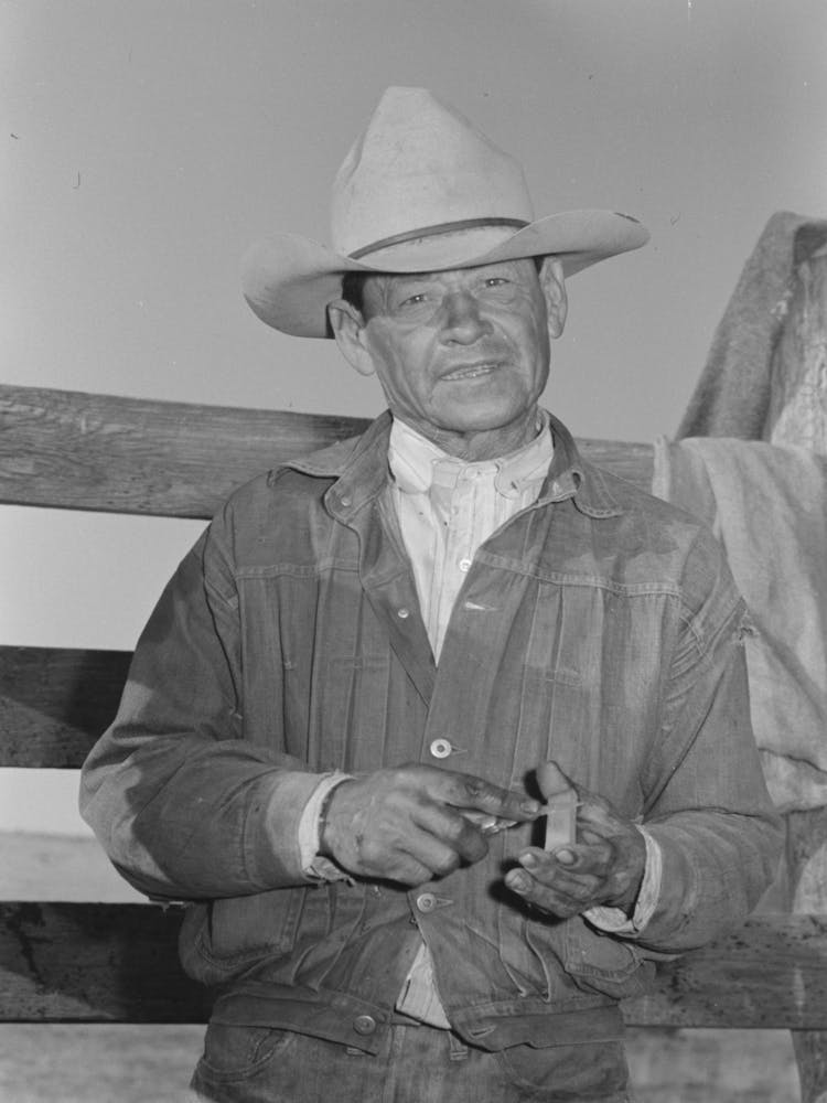 Mexican Cowboy Sharpening His Knife, Roundup Near Marfa, Texas By Russell Lee