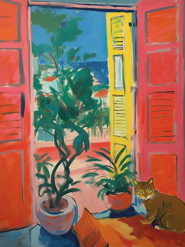 Fenêtre ouverte avec chat Style Matisse Portofino 2