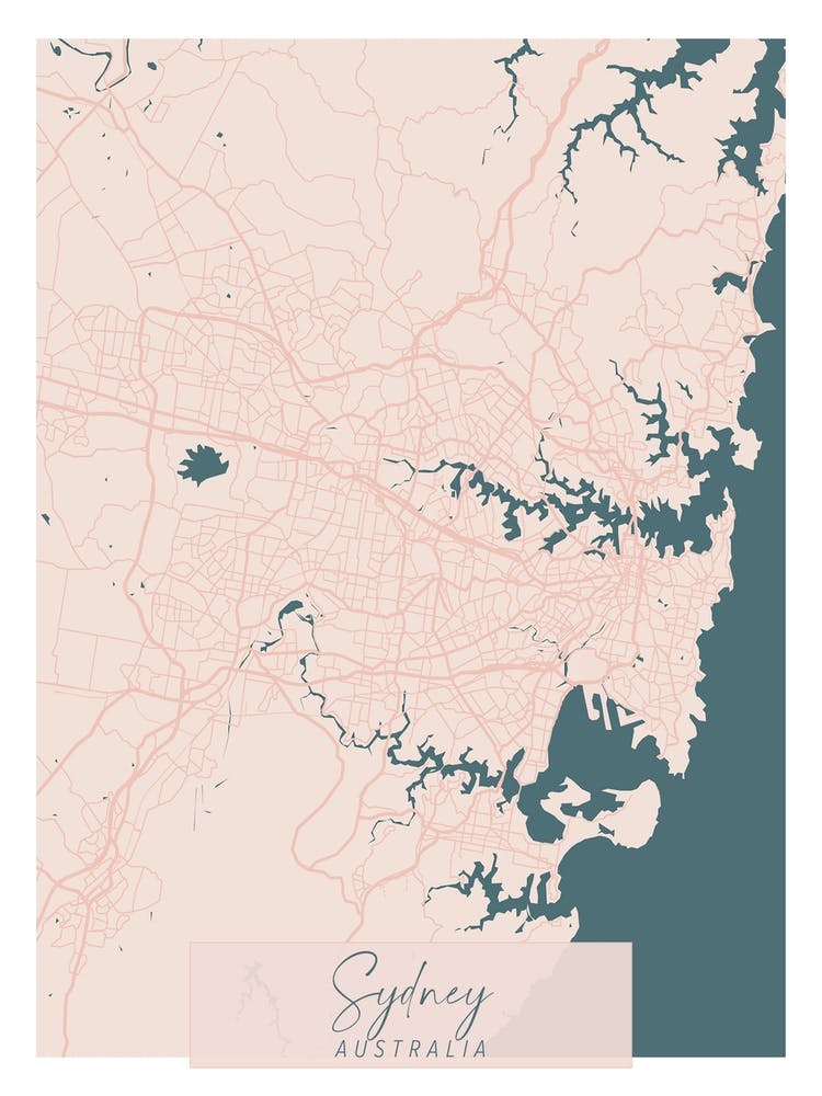 Sydney Australia Pink and Blue Cute Script Street Map 1