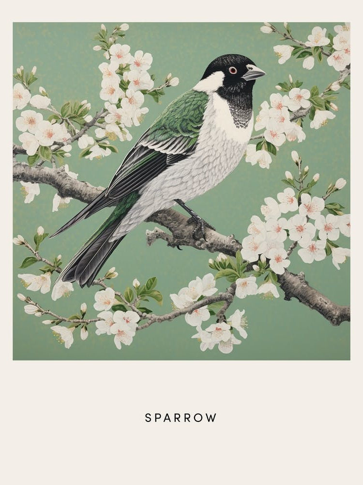Ohara Koson Inspired Bird Painting Sparrow 3 Poster