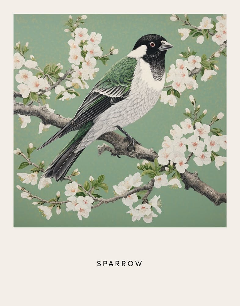 Ohara Koson Inspired Bird Painting Sparrow 3 Poster
