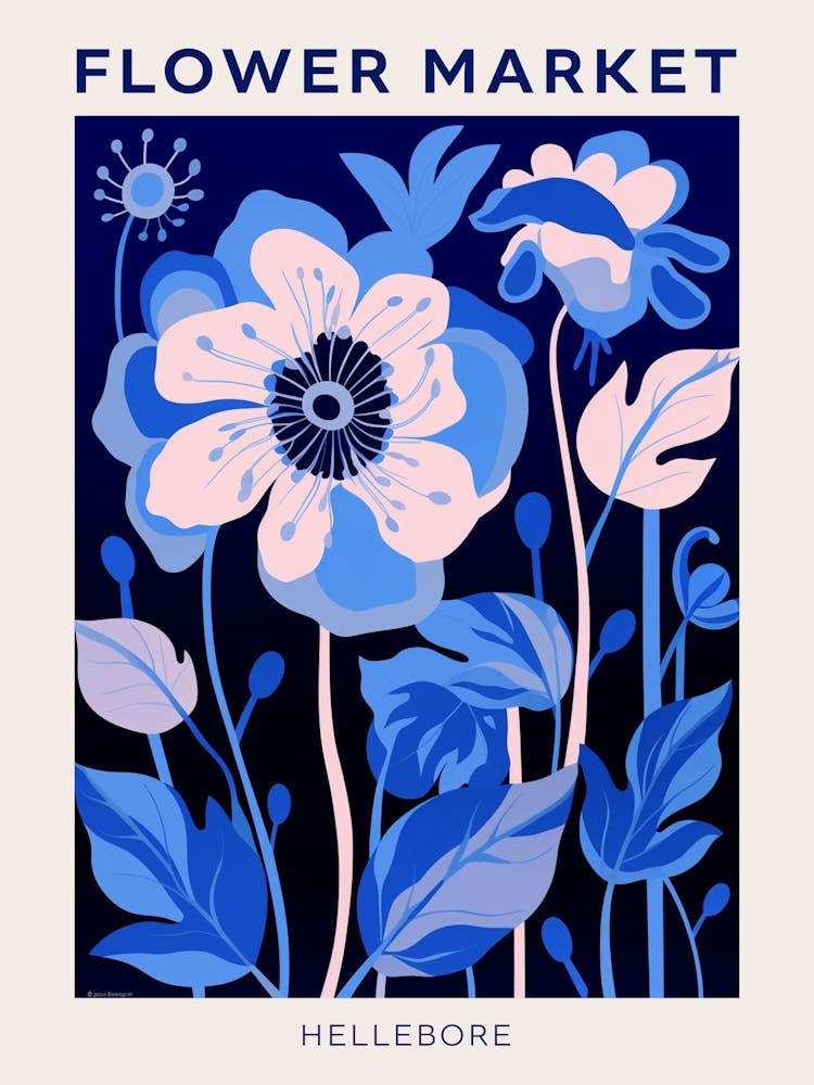 Blue Flower Market Poster Hellebore 3