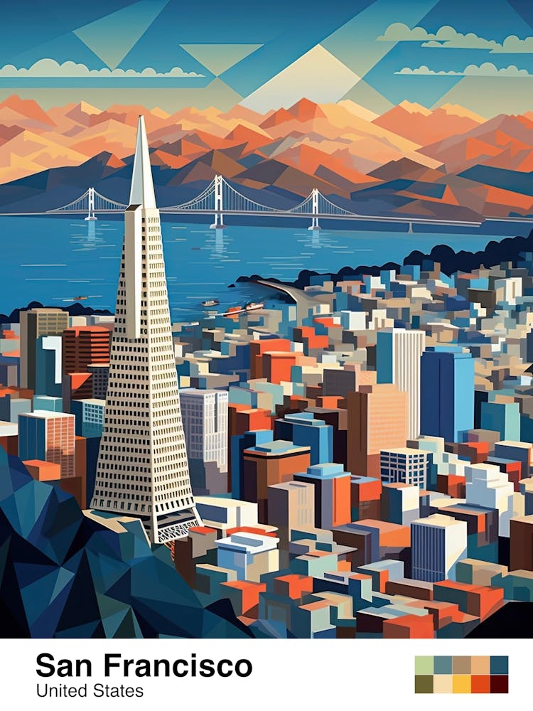 San Francisco, Usa, Geometric Illustration 2 Poster