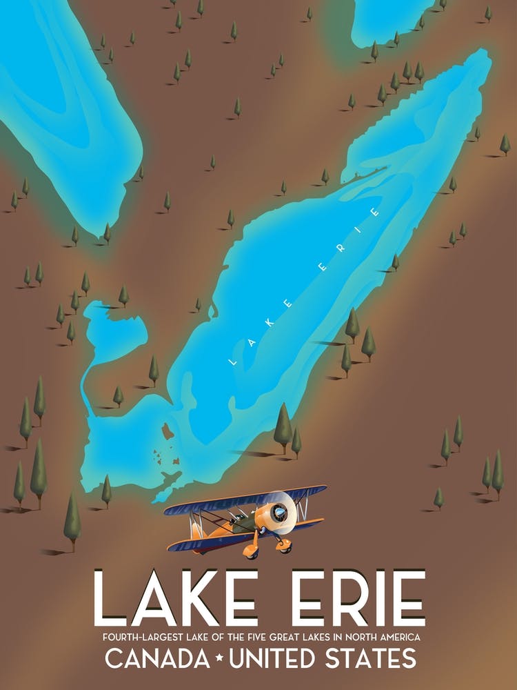 Lake Erie Canada United States travel map