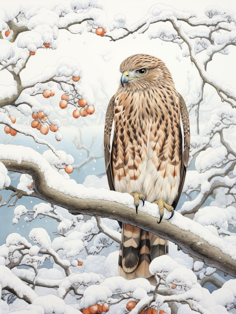Winter Bird Painting Red Tailed Hawk 1
