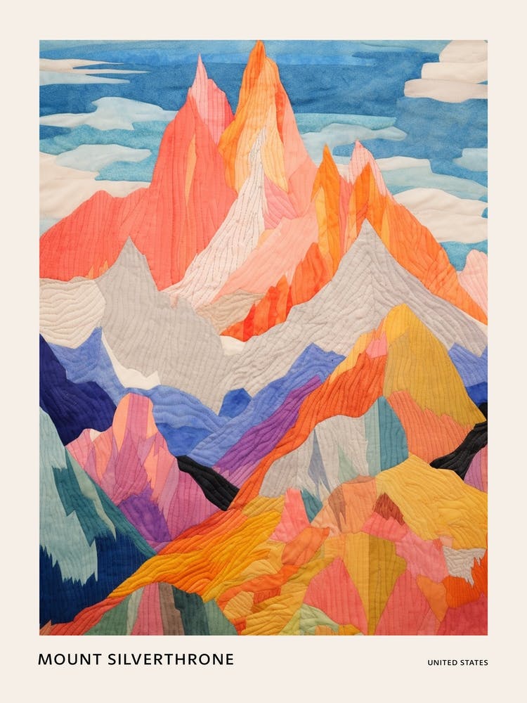 Mount Silverthrone 2 Colourful Mountain Illustration Poster