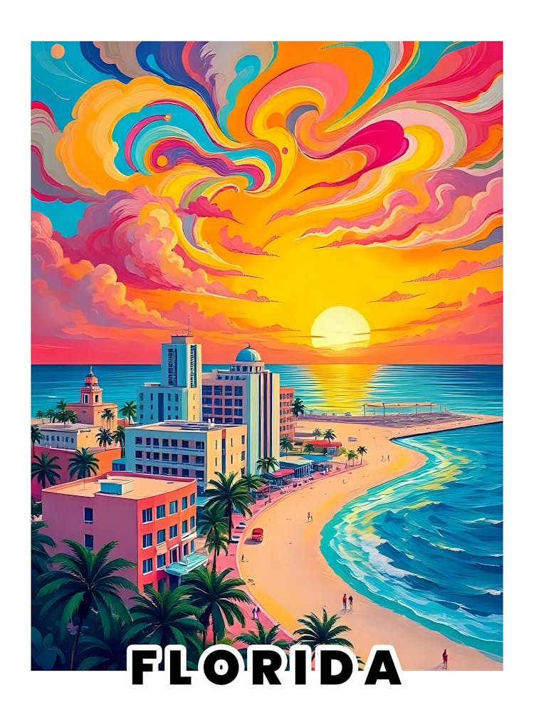 Florida Lebhaftes Vintage-Reiseposter 1