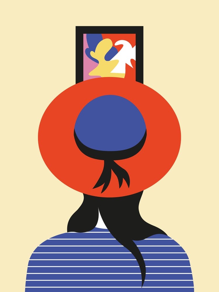 Girl Watching Art With Red Hat