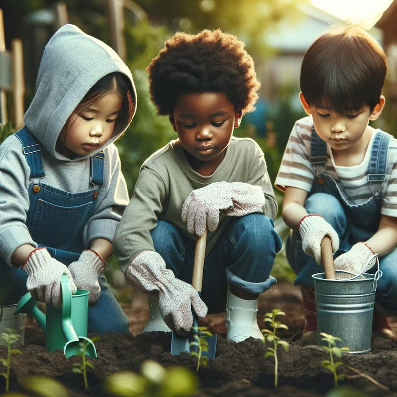 Children Planting In The Garden