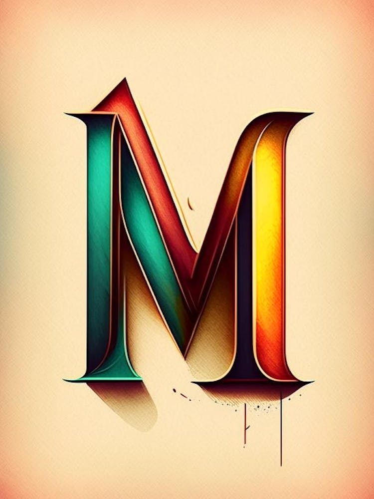 M, Letter, Alphabet Retro Drawing 4