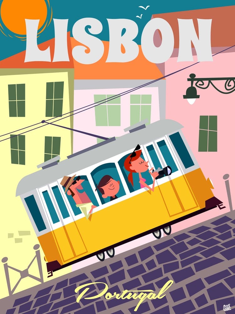 Lisbon Yellow Tram Poster Colourful
