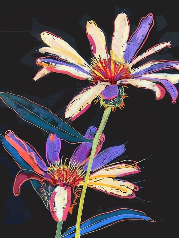 Neon Flowers On Black Asters 3