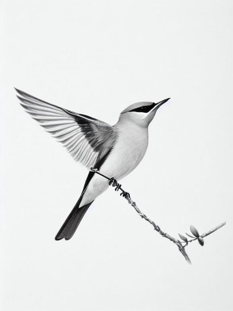 Cedar Waxwing B&W Pencil Drawing 1 Bird