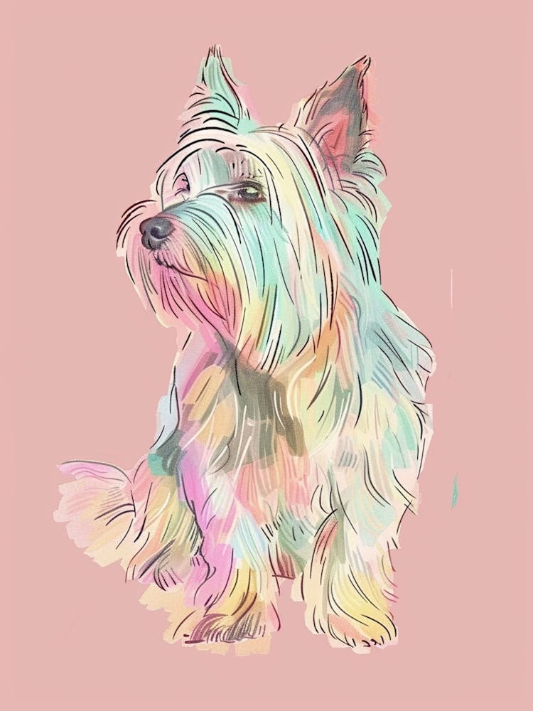 Pastel Silky Terrier Dog Pastel Line Illustration  1