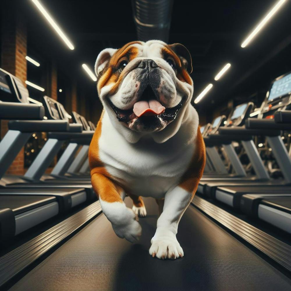 Bulldog Running On Treadmill