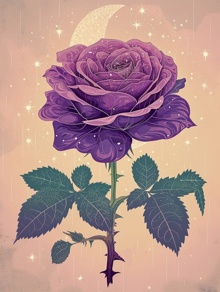 English Roses Painting Rose With The Moon 1
