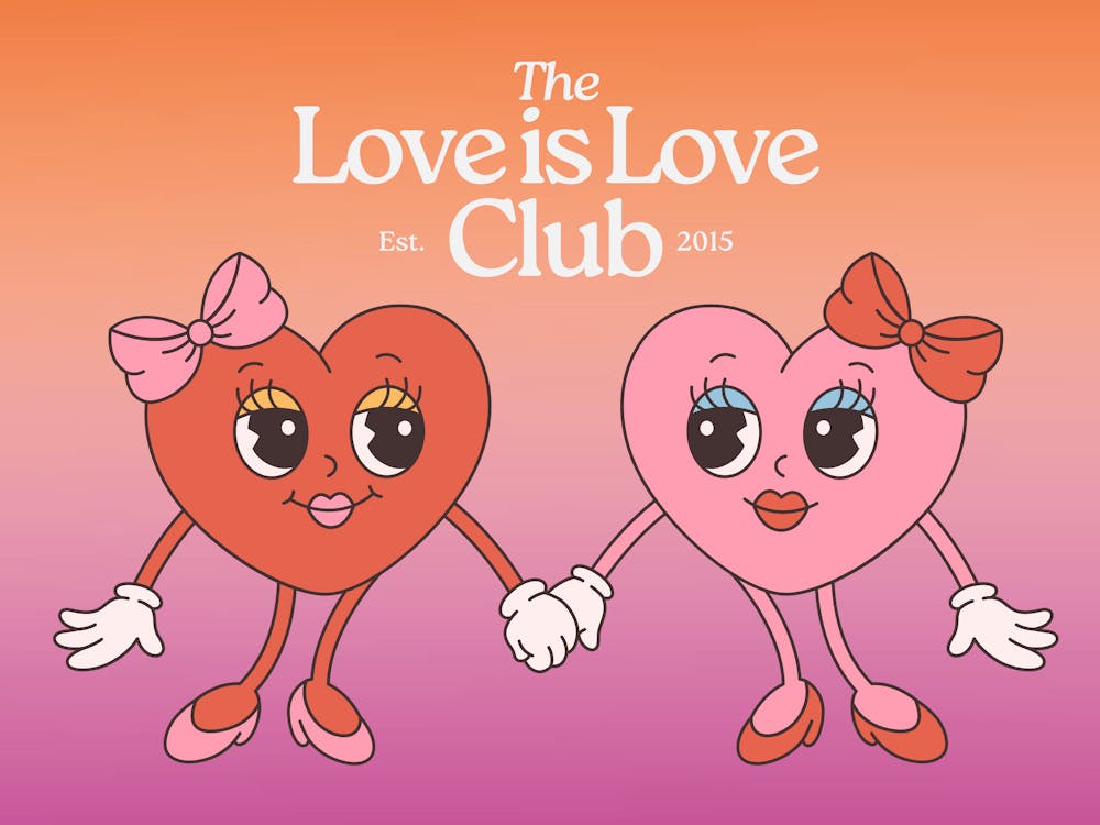 The Love is Love Club Print | Lesbian Wall Art | Lesbian Decor | WLW Wall Art | WLW Decor | LGBTQIA+ Art | Colorful Funky Maximalist Art | Living Room, Bedrooom, Dorm | Vintage Retro Decor | Equality