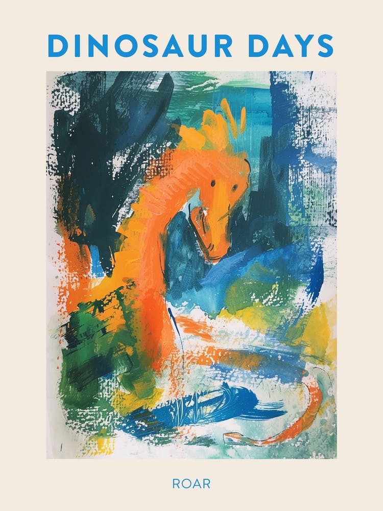 Brüllen Oranger Blauer Dinosaurier Poster