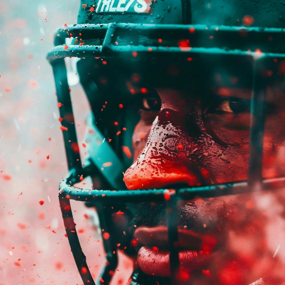 Closeup of American Football Player Helmet