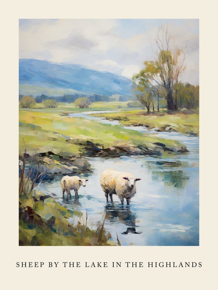 Impressionism Style Sheep By The Lake In The Highlands 3