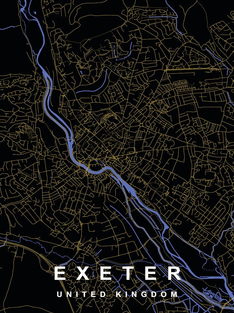 Exeter City Map Black and Gold
