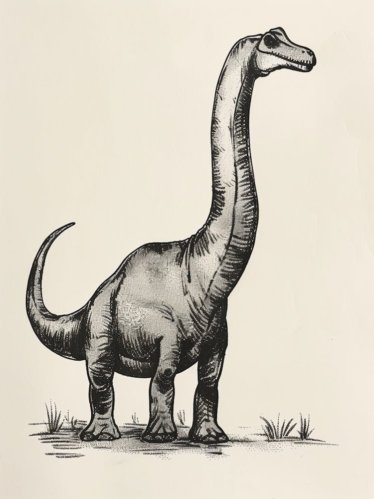 Brachiosaurus Dinosaur Black Ink & Sepia Illustration 3