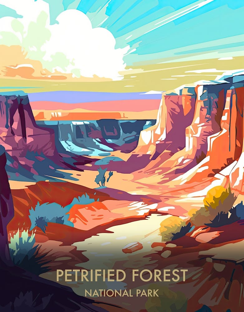 Petrified Forest National Park Travel Poster Illustration Style 3