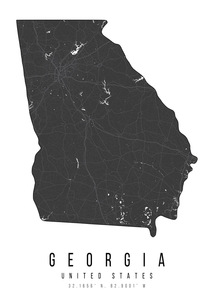 Georgia Mono Black And White Modern Minimal Street Map