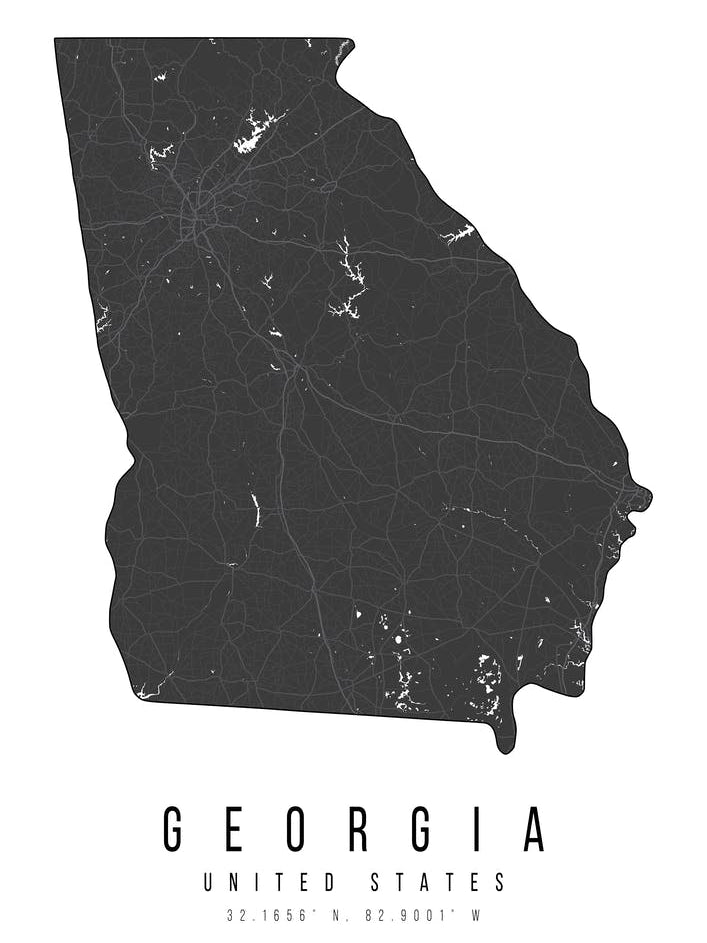 Georgia Mono Black And White Modern Minimal Street Map