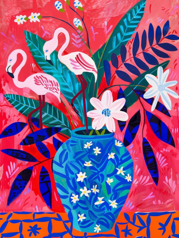 Flamingos In A Blue Vase