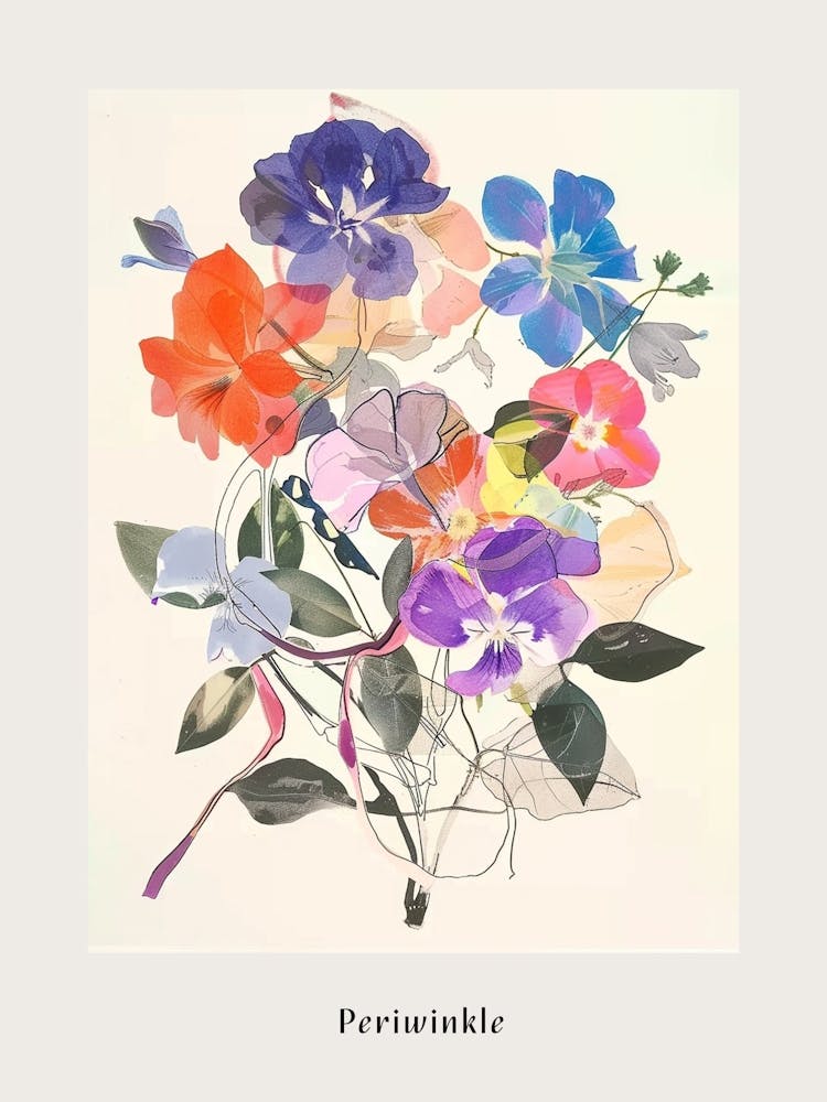 Periwinkle Collage Flower Bouquet Poster