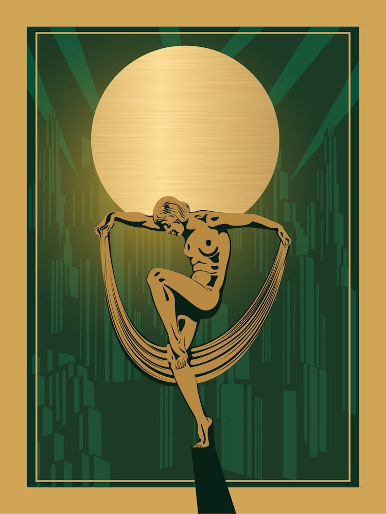 Art Deco Woman Print 3 Green & Gold