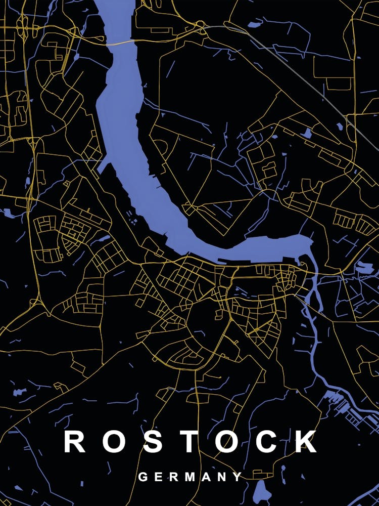 Rostock Germany City Map Black and Gold