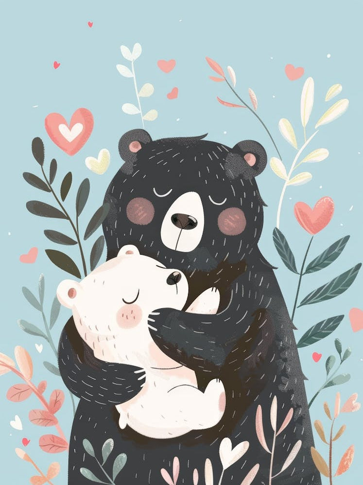 Black Bear Hugging Polar Bear 1