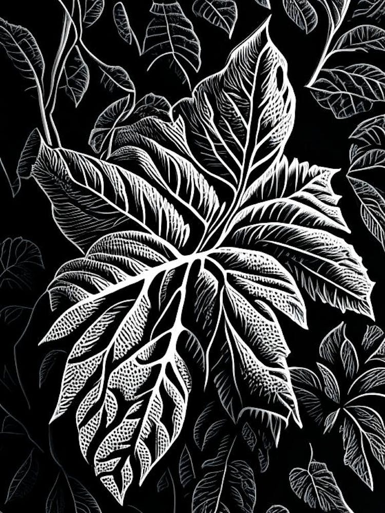 Raspberry Leaf Linocut 3