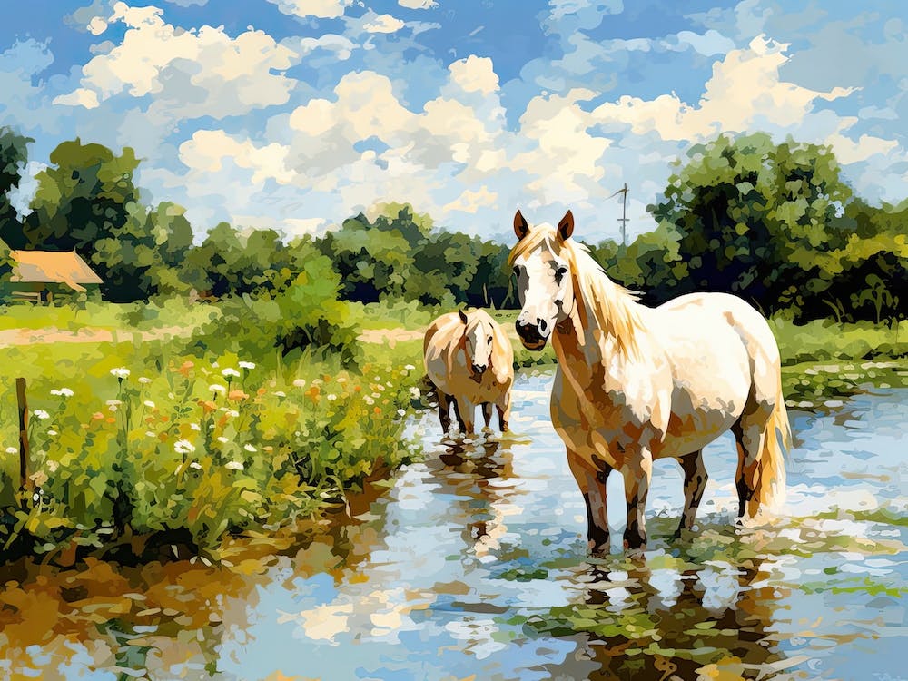 Horses Painting In Cotswolds, England, Landscape 2