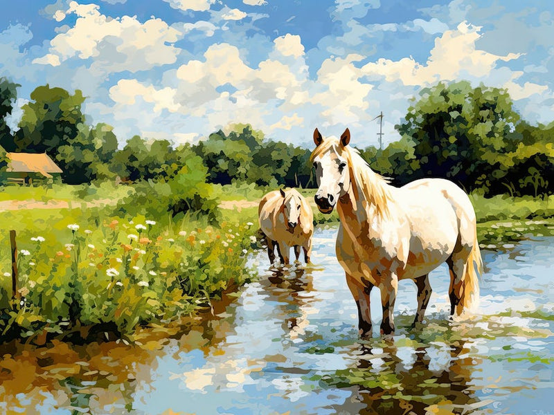 Horses Painting In Cotswolds, England, Landscape 2