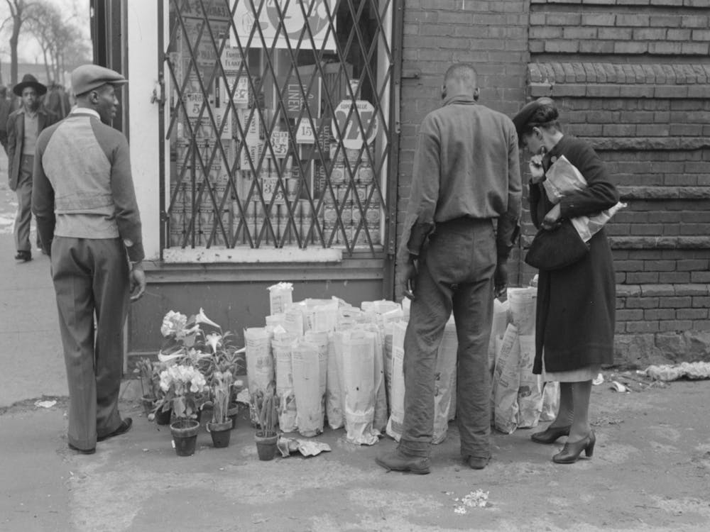 Selling Easter Lilies On Sidewalk On Easter Morning, South Side Of Chicago, Illinois By Russell Lee