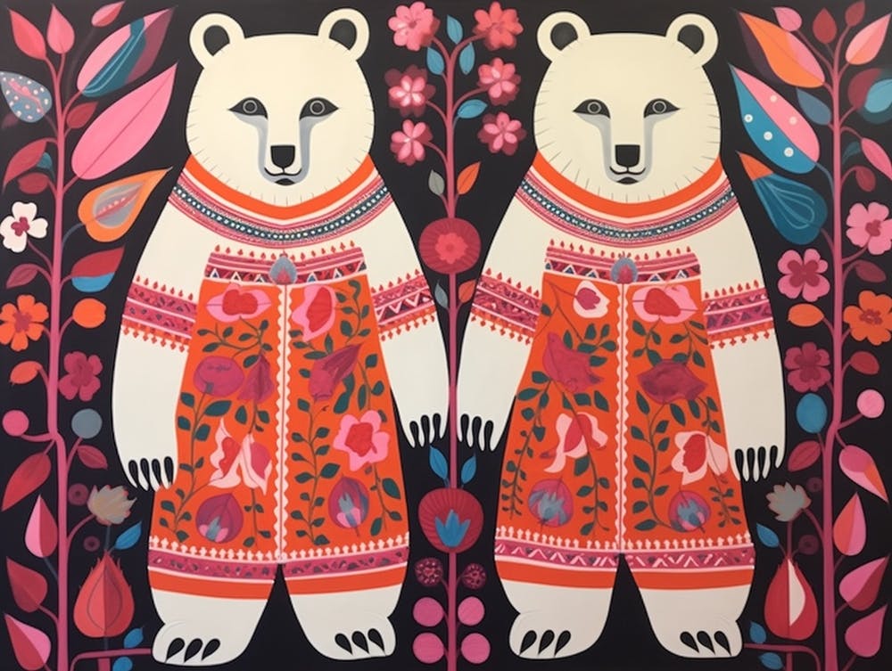 Polar Bear 3 Folk Style Animal Illustration