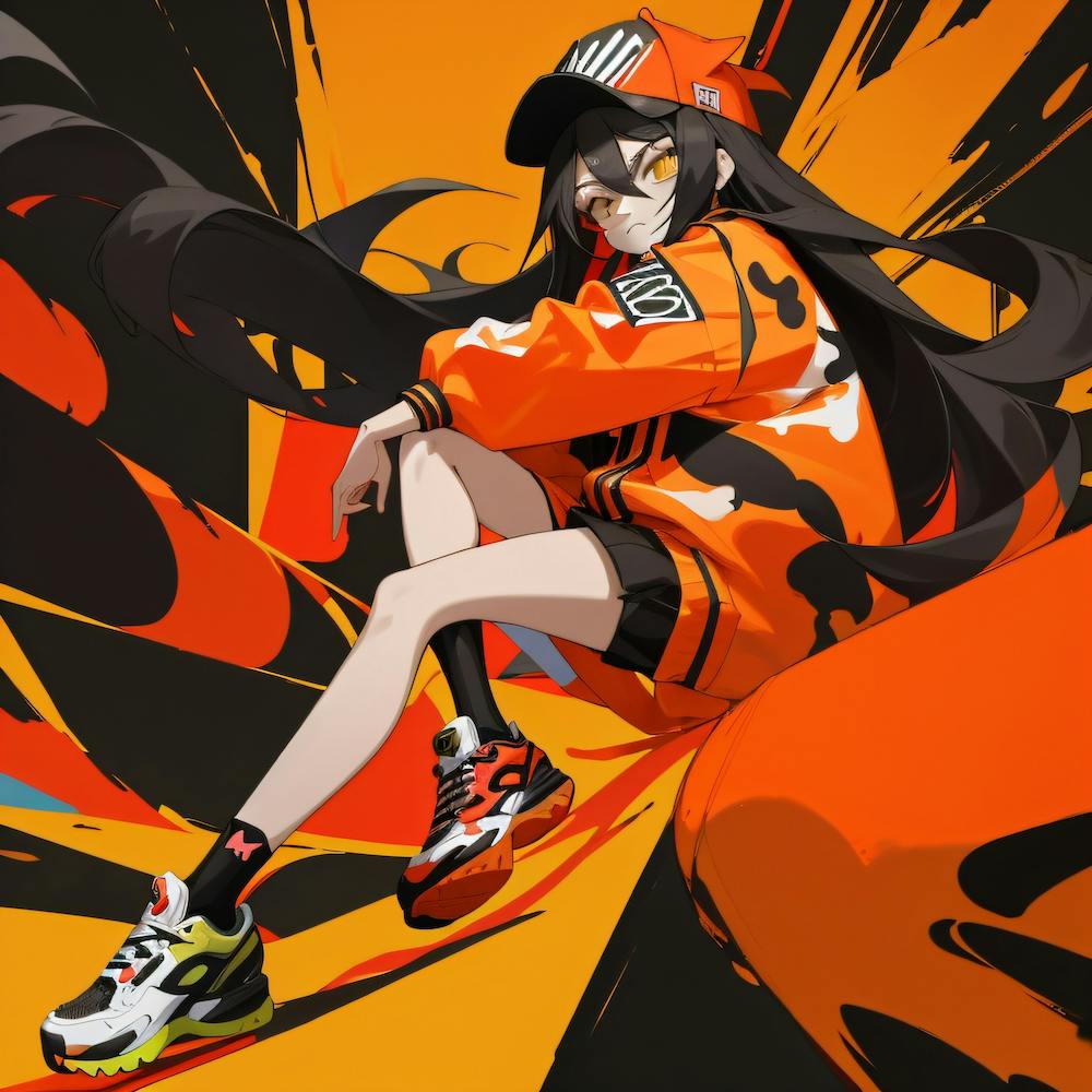 Anime Girl In Orange And Black