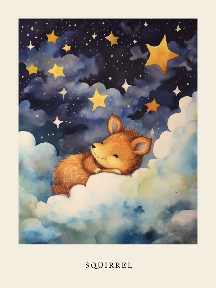 Baby Squirrel 1 Sleeping In The Clouds Nursery Poster