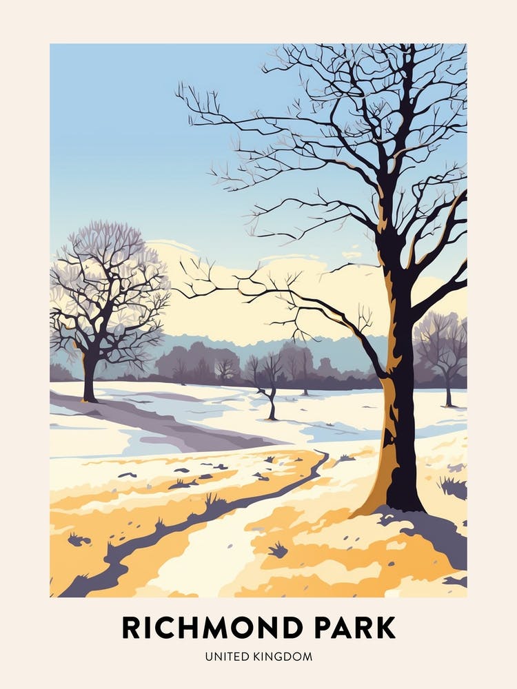 Vintage Winter Travel Poster Richmond Park England 3