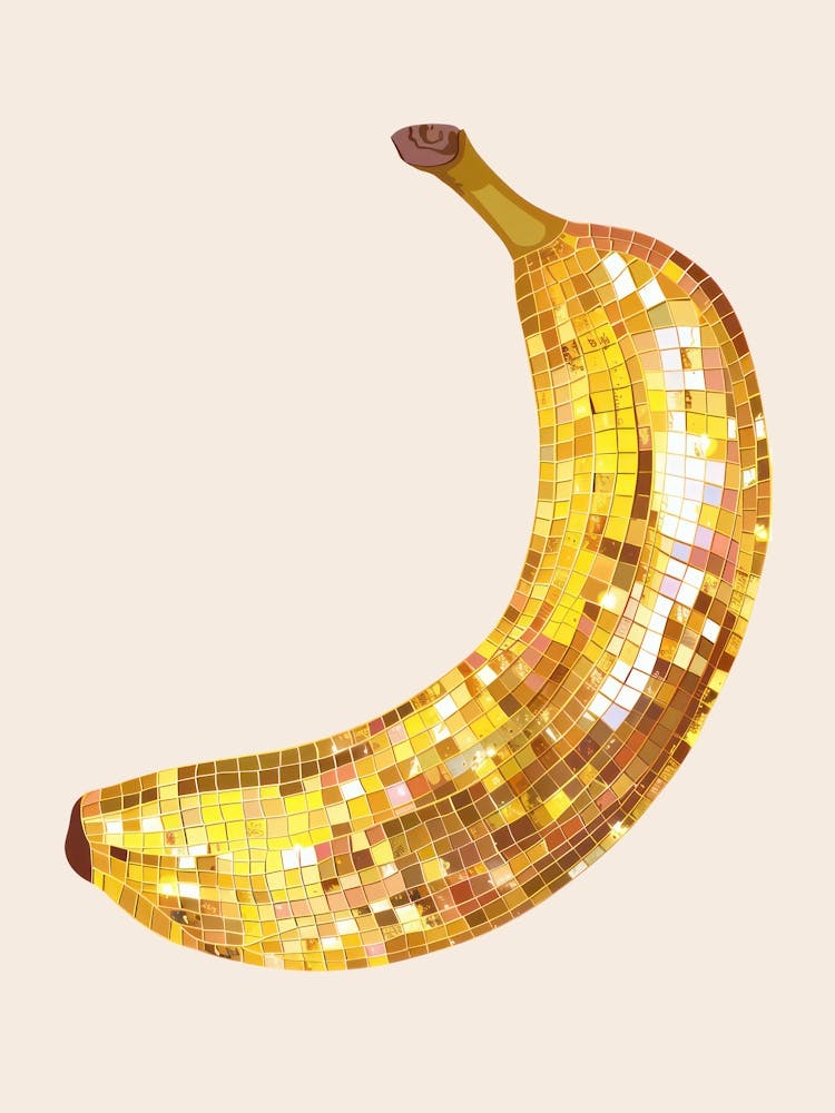 Disco Ball Banana White Art Disco Poster Trendy Aesthetic Art Food Kitchen